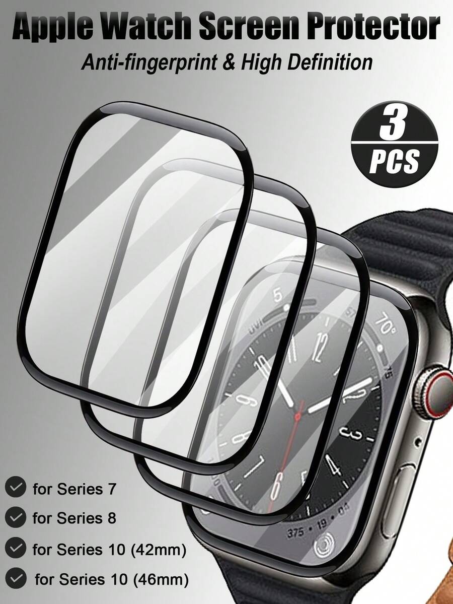 3pcs Clear Ceramic Film, High Definition Transparent, Waterproof, Anti-Drop, Compatible With Apple Watch Series, Suitable For Most Models - Clear - View 1