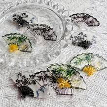 6PCS Mini Transparent Bamboo-Patterned Fan Set - A Blend Of Various Colors, Exquisite Floral And Mountain Landscape Designs, Made Of Imitation Glass Material, Miniature Landscape Decorations, Cherished Gifts For Collectors, And Exquisite Artistic Accessories. - Multicolor - View 5