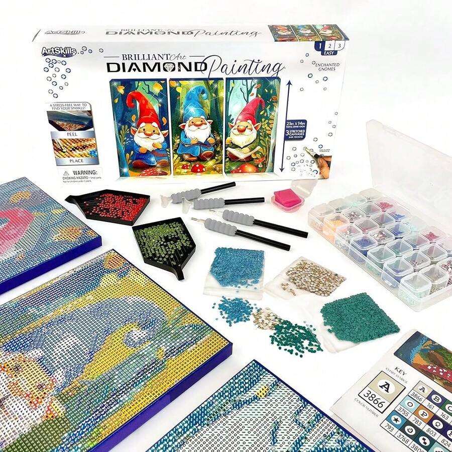 [Free Shipping]ArtSkills Diamond Painting Kit, Diamond Art Ready To Hang Framed Canvas With Storage And Accessory Kit, Gno 1mes, 3 Stretched Canvas Panels, 14" X 7" Each,Gno 1mes - 諾 1mes - 查看 1