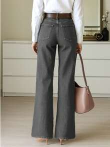 9650# Stretchy Denim Straight Leg Pants, Elegant & Fashionable, Casual & Versatile, Wide Leg Flare Women Denim Trousers