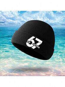 67 Six Seven Mystery Knitted Hat - 67 Number Design Unisex Winter Style, Elastic And Warm, Suitable For All Seasons, Hip-Hop Style With Iconic 67 Logo, Casual And Christmas Gift Accessory - 黑色 - 查看 2