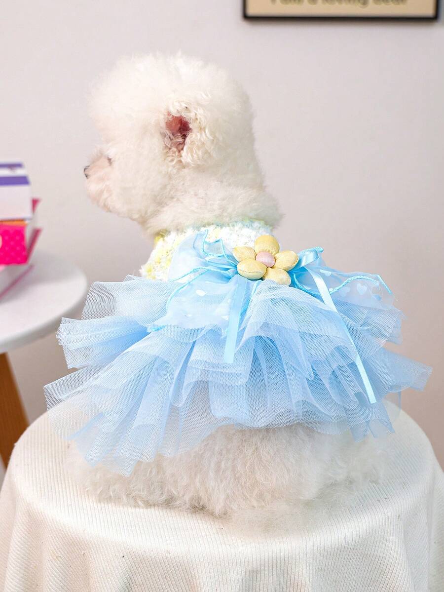 1pc Pet Clothes, Dog/Cat Apparel, Small Dog/Puppy Poodle Teddy Casual Fashion Cute Romantic Dress Series - Blue Fairy Tulle Dress - Multicolor - View 1