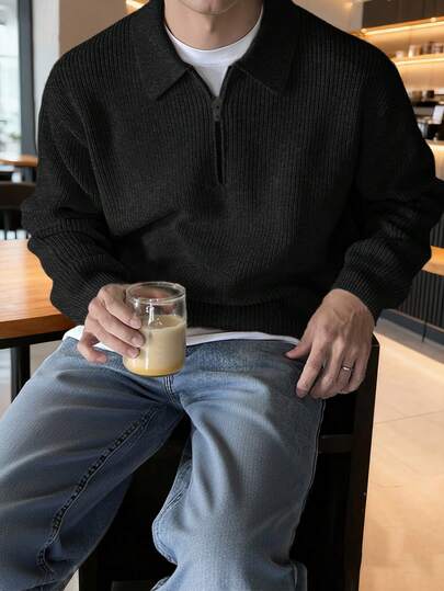 男士拉链针织衫，带领设计，适合日常商务休闲穿着，秋冬季百搭单品