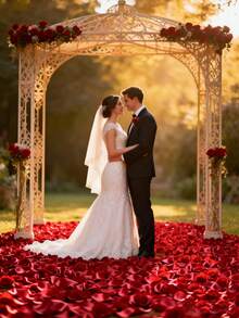 2 Pcs Burgundy Artificial Rose Petals For Valentine's Day, Wedding, Romantic Night - Bulk Fake Silk Rose Flower Decorations - Red - View 4