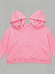 闺蜜/情侣必备，女士独特长袖连帽卫衣，双帽设计，宽松版型，长款，均码，适合秋冬季节，休闲/简约/Y2K/办公/可爱风格，日常、度假、上学、居家、街头皆宜。 - 粉色 - 查看 2