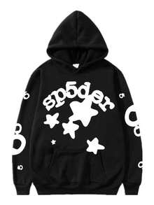 2026 SP5DER Oversized Black Hoodie, 1 Pcs | 400g 100% Acrylic Wool-Like Fabric Classic Fit Hooded Sweatshirt - màu đen - Xem 3