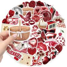 50pcs Red Stickers, Cherry Aesthetic Stickers, Y2K Stickers, Y2K Downtown Stickers, Y2K Gifts, Retro Stickers, 90s Stickers, Valentine's Day Stickers, Waterproof Vinyl Stickers For Envelopes, Water Bottles, Computers, Laptops, Phones, Luggage, Notebooks, Fridges
