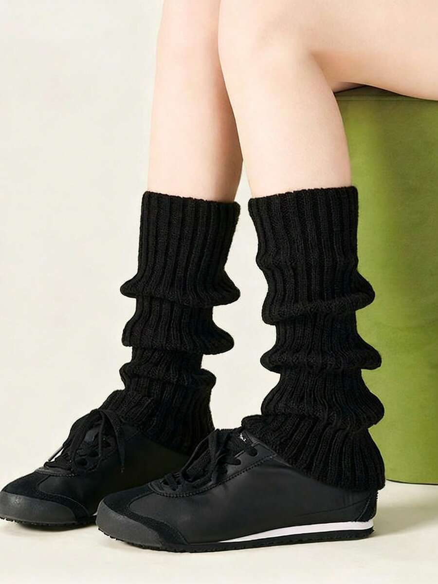 1双/2双装 15.7英寸薄款黑色腿套，防滑，适合日常穿着，舒适保暖 - 黑色 - 查看 1