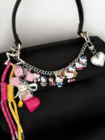 Sanrio三丽鸥1pc可爱KT猫吊坠链条粗包包装饰Hello Kitty小挂件超萌包挂双扣链条适合女生佩戴无挂绳实物如图2