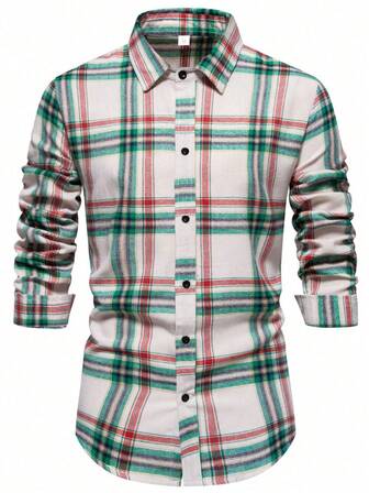 男士休闲格子长袖衬衫，秋季款