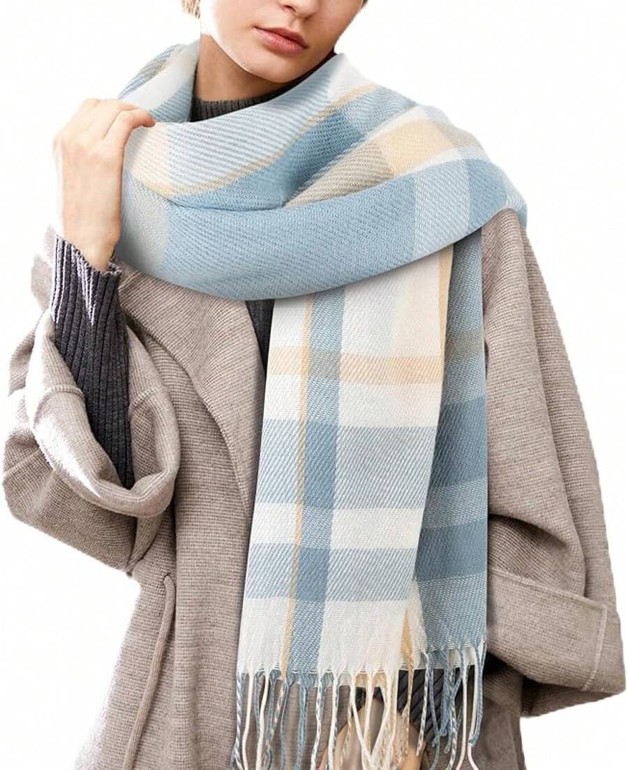 Bufandas gruesas de invierno para mujer,Bufanda Cálida Invierno Chalinas,para clima frío, cálido, de punto grueso cuadros de gran tamaño,Año Nuevo y Regalos de Navidad - Pequeño Milán - Ver 1