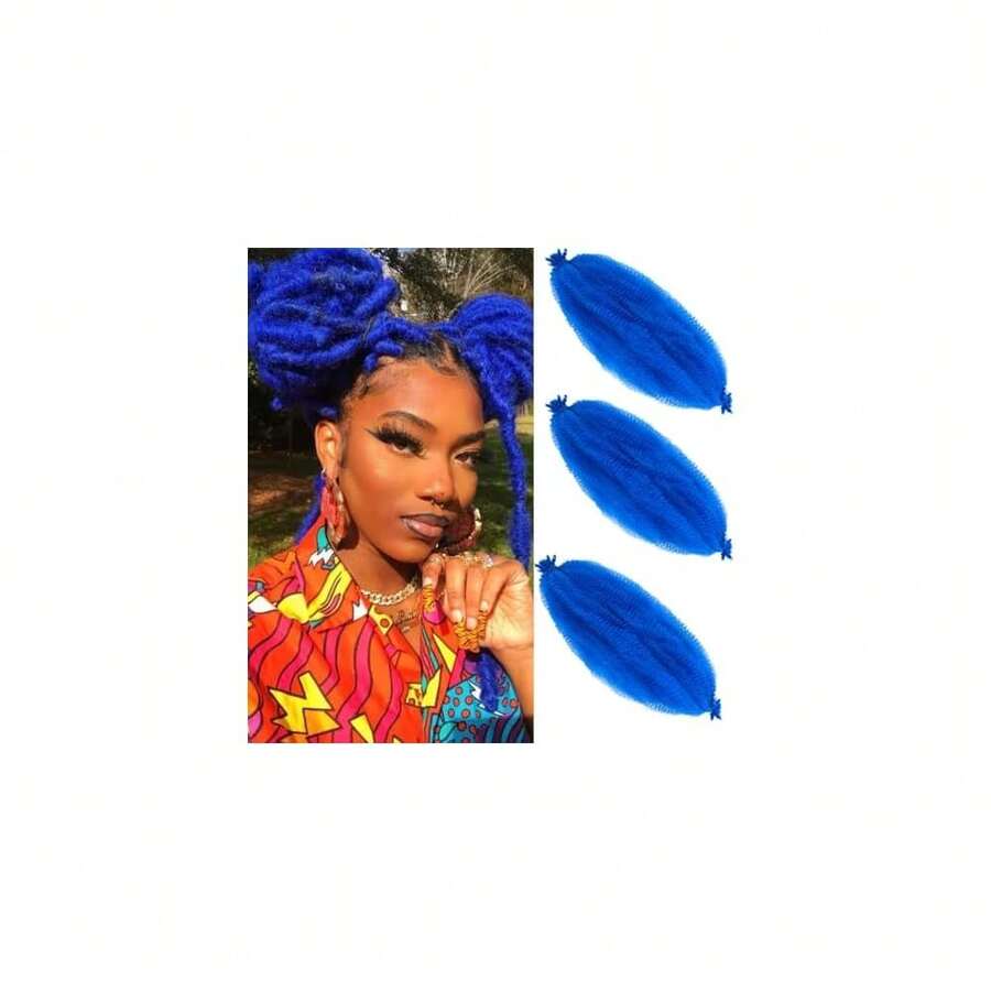 Springy Afro Twist Hair 20 Inch 3 Packs Pre Fluffed Marley Twist Braiding Hair For (20 Inch Blue),Blue - 藍色 - 查看 1