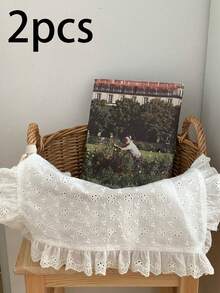 1/2/6pcs Floral Embroidered Lace Decor Placemats, Oval Minimalist Ins Style Photo Backdrop - White - View 7