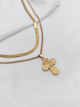 2 st vintage halsband med ansikten och korshängen i rostfritt stål, snygga hiphop-halsband för män