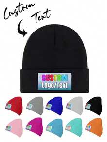 1pc Unisex Custom Knit Beanie Hat, No Brim, Couple Customized Design, Suitable For Daily Wear, Mother's Day Gift, Fashionable, Colorful, Cute, Adorable, Minimalist, Kawaii, Suitable For Autumn, Unisex, Casual Custom, Personalized, Unique Winter Fashion, Christmas Gift, Personalized Gift, Suitable For High School, College Students, Freshmen, Sophomores, Lower Grade Students - Multicolor - View 6