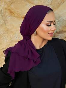 1 pieza Turbante instantáneo para mujer, turbante de gasa cómodo y transpirable con scrunchie a juego, diadema casual sólida y simple, antideslizante y transpirable, hecha de tela de gasa de alta calidad, adecuada para festivales, uso diario, actividades al aire libre, deportes - Bold Plum - Ver 5