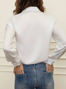 1pc Solid Color Polyester Front Button Shirt, Casual & Holiday Wear, Spring/Autumn