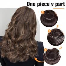 Extensiones de cabello con clip en forma de V, extensiones de cabello ondulado con reflejos marrones FSandssy, extensiones de cabello suaves para mujeres, extensiones sintéticas de 20 pulgadas con clip para uso diario, FFSandssssyBrown - FSandssyBrown - Ver 7