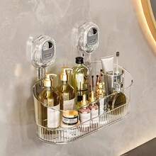 1 pièce Boîte de rangement murale, organisateur multifonctionnel élégant à ventouse, style suspendu mural sans perçage pour salle de bain, cuisine, espaces intérieurs