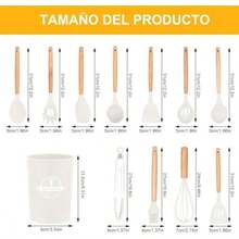 Juego de 12 Herramientas de Cocina Antiadherentes Resistentes Calor,Utensilios de Cocina de SiliconaViene con espátula/cuchara/agitador/clip, etc., aptos para Cocinar y Hornear (blanco)(default) - Multicolor - Ver 6