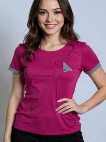 Women's Knit Blouse - Summer Fashion - màu hồng đậm - Xem 2