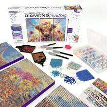 [Free Shipping]ArtSkills Diamond Painting Kit, Diamond Art Ready To Hang Framed Canvas With Storage And Accessory Kit, Highland Cow, 3 Stretched Canvas Panels, 14" X 7" Each,HighlandCow - 高地牛 - 查看 1