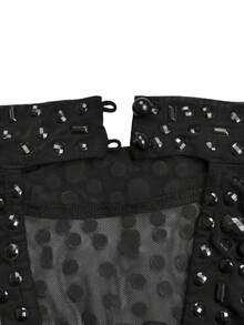 Sleeveless Round Neck Sexy Sheer Backless Top Paired With Long Split Skirt Sparkling Rhinestone-Embellished Women's Two Pieces Formal Dinner Birthday Party Set - Black - View 4