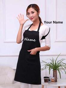 1/2pcs Customized Black Kitchen Cooking Apron, Modern Polyester Oil-Proof Apron, Black Kitchen Apron, Polyester Apron, Suitable For Garden, Kitchen And Housework, Perfect For Home, Restaurant And Kitchen Cooking, Creating A Warm Home Atmosphere. - Multicolor - View 9