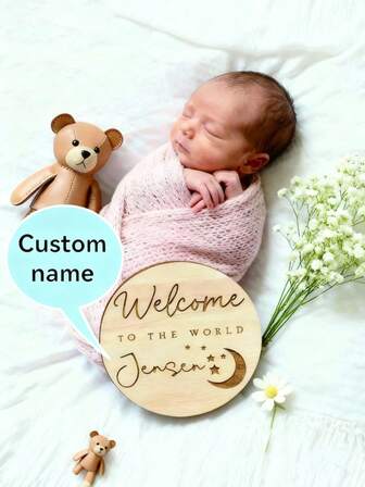 1pc Customized Wooden Pregnancy Announcement Plaque, Personalized With Name & Due Date Footprint, Photography Prop, New Parents Keepsake, Gift For Pregnant Moms, Natural Wood