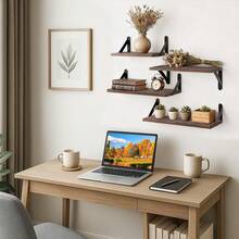 YC-HOGAR Juego de estantes flotantes de madera (4 piezas), disponible en varios tamaños y para montaje en pared, adecuado para la decoración de sala de estar, baño, dormitorio y cocina. - Marrón - Ver 5