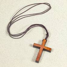 European And American Cross Necklace Coffee Wood Sweater Chain Retro Versatile Missionary Wooden Cross Pendant - 1 - 查看 7