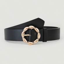 1pc Women Twist Round Metal Buckle Belt For Daily Life Casual Summer, School Fall, Autumn, Halloween - Black - View 5