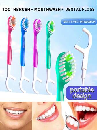 8/16/32 Stück Einweg-Mini-Reisezahnbürsten in individueller Verpackung. 5-in-1 Zahnbürste + Zahnseide + Zahnpicker + Zungenreiniger. Ideal für die Mundhygiene, erfüllt alle Anforderungen an die Mundpflege. Tragbare Reisezahnbürsten enthalten erfrischende Perlen. Einweg-Zahnbürsten speziell für Geschäftsreisen von Erwachsenen entwickelt.