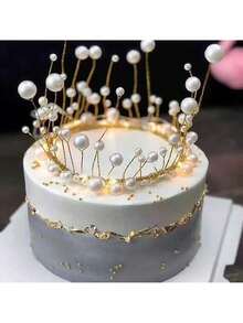 1个饰有白色珍珠的金色蛋糕皇冠 - 一款优雅的蛋糕装饰，适合生日、婚礼、新娘送礼会、周年纪念派对和其他特殊场合及节日活动 - 彩色 - 查看 4