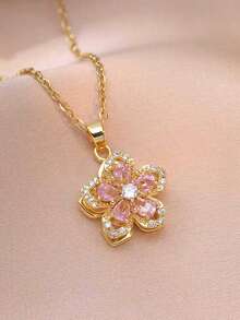 4/1 件精美五瓣花项链，锆石装饰，可旋转，时尚设计，旋转项链，独特新款五瓣吊坠，适合情侣、节日、家庭、妻子和孩子