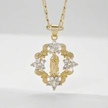 1pc Classic European & American Style Hypoallergenic Copper Inlaid Zirconia Fashion Faith Guadalupe Virgin Mary Pendant Necklace, Suitable For Christmas/Thanksgiving/Halloween/Mother's Day/Valentine's Day Couples/Friends/Communion, Religious Everyday & Holiday Wear