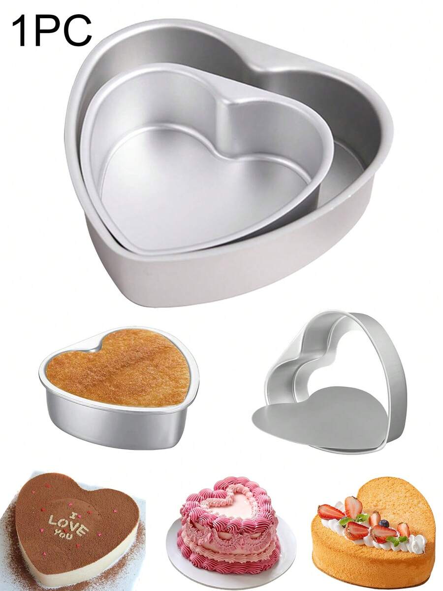 1 Set Heart Shaped Cake Mold, 4-Inch And 6-Inch Cake Pans, Anodized Aluminum Fixed Bottom And Removable Bottom Cake Mold, Easy To Clean, Leak-Proof And Non-Stick, Suitable For Cheesecake, Bread, Pizza, Sponge Cake And Marshmallow - DIY Cooking Tool, Birthday Party, Valentine's Day, Kitchen, Romantic Dessert, Wedding, Anniversary And Mother's Day - Multicolor - View 1