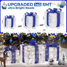 Quntis Set Of 3 Christmas Lighted Gift Boxes 140 LEDs Plug-In Christmas Decorations With 8 Modes And Timer Function Blue Lighted Up Boxes For Home Yard Holiday Party Indoor Outdoor - Blue - View 6