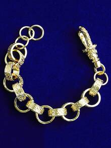 DUBSS 1 件装真铜图案圆环贝尔彻手链，男士镀金嘻哈饰品，阿尔伯特扣 - 手鍊 - 查看 9