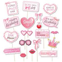 Pink Bow Party Decorations Photo Booth Props Signs,Bow Birthday Decorations Selfie Props With Sticks For Girls Women Pink Bow Themed Coquette Birthday Decorations Supplies Decor Favor