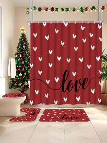 Bộ 4 rèm tắm in hình trái tim, rèm cửa sổ phòng tắm, rèm tắm có móc, thảm lót sàn chống trượt phòng tắm, thảm lót bồn cầu hình chữ U, tấm phủ bệ bồn cầu, đồ trang trí tiệc ngày lễ, đồ trang trí nhà cửa, phụ kiện phòng tắm, bộ 4 rèm tắm - Nhiều màu - Xem 8