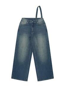 Women's Y2k Retro Street Loose Belt Straight Jeans Distressed Washed Casual Jeans