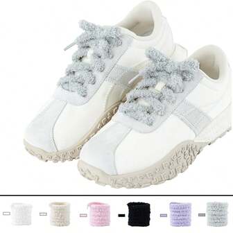 1双柔软毛绒鞋带 - 纯色，适用于运动鞋、靴子和休闲鞋 - 舒适暖色鞋带