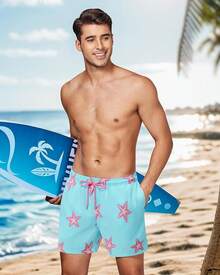Bañador de hombre con forro de compresión, pantalón corto de baño de 5 pulgadas de entrepierna para hombres - Estrella de mar azul - Ver 5