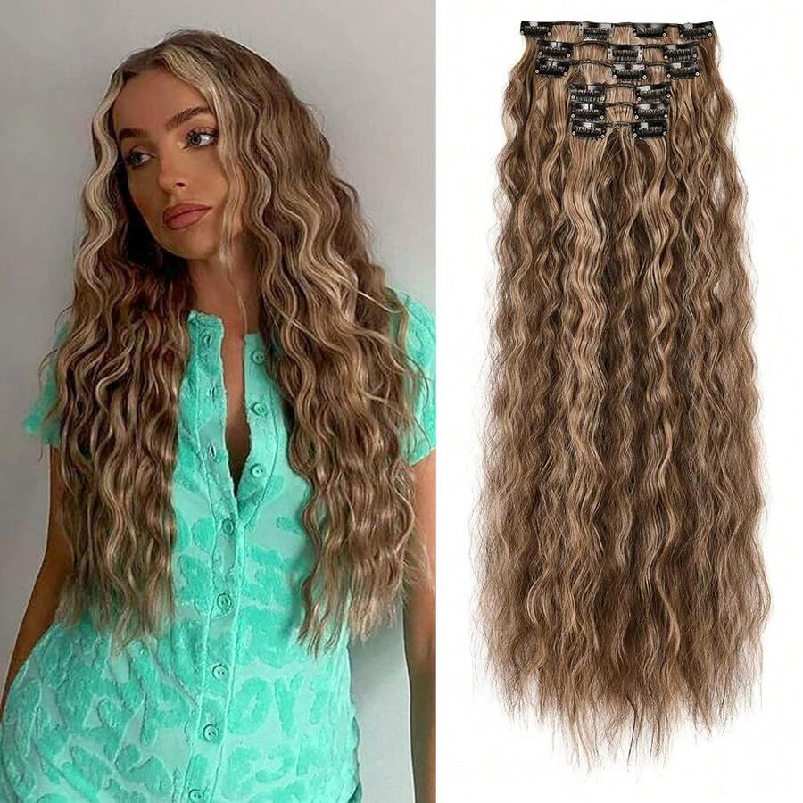 Clip In Hair Extensions,6PCS Hair Extensions Long Mermaid Waves Wavy Synthetic Clip On Hairpiece For Women 24 Inch (Deep Brown With Dirty Blonde),DeepBrownwithDirtyBlonde - DeepBrownwithDirtyBlonde - View 1
