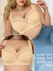 Sujetador con aros para mujer de talla grande MIMILEMON - Tirantes anchos, levantamiento y soporte lateral, detalles de encaje y lazo, cobertura completa cómoda, apto para uso diario - Beis - Ver 5