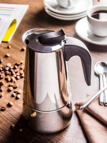 Cafetera de acero inoxidable plateada con mango resistente al calor, apta para cocinas eléctricas y de gas, pero no para cocinas de inducción. Apta para todo tipo de cocinas, para uso doméstico y de camping. Cafetera clásica de acero inoxidable, apta para inducción/llama abierta. Cafetera de acero inoxidable, moka italiana, cafetera/molinillo de mano portátil de estilo europeo, equipo de camping, fácil de transportar, utensilios de cocina.