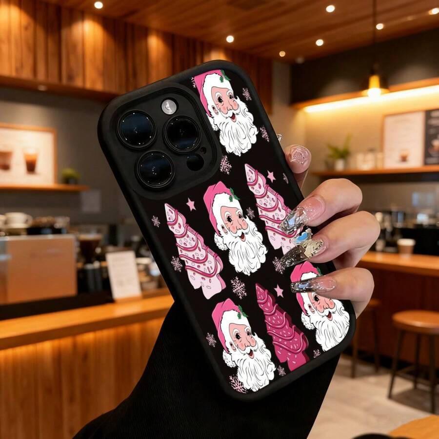 Cubierta de telefono con diseño de Santa Claus en rosa y blanco para  13 Pro Max negro con estampado navideño ideal para temporada festivaCompatible with  16 Pro Max/16 Plus/16 Pro/16/15 Pro Max/15 Plus/15 Pro/15/14 Pro Max/14 Plus/14 Pro/14/13 Pro Max/13 Pro/13/12 Pro Max/12 Pro/12/11 Pro Max/11 Pro/11/XS Max/XR/X/7 Plus/7 TPU Drop-Proof and Stain-Resistant Protective Soft Case - Burdeos - Ver 1