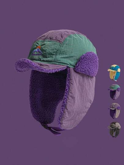 新款时尚刺绣撞色毛绒雷峰帽，男女骑行冬季户外保暖护耳飞行员帽，男士冬季头套