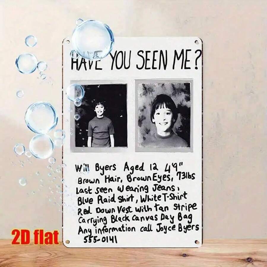2D Flat, 1pc Missing Children Help Wanted: Will Byers 12-Year-Old Boy Iron Metal Sign, Home Decor Sign, 12 X 8 Inches/ 30x20cm, Home Decor, 2D FlatOpen In New Tab. - 金屬畫 - 查看 1